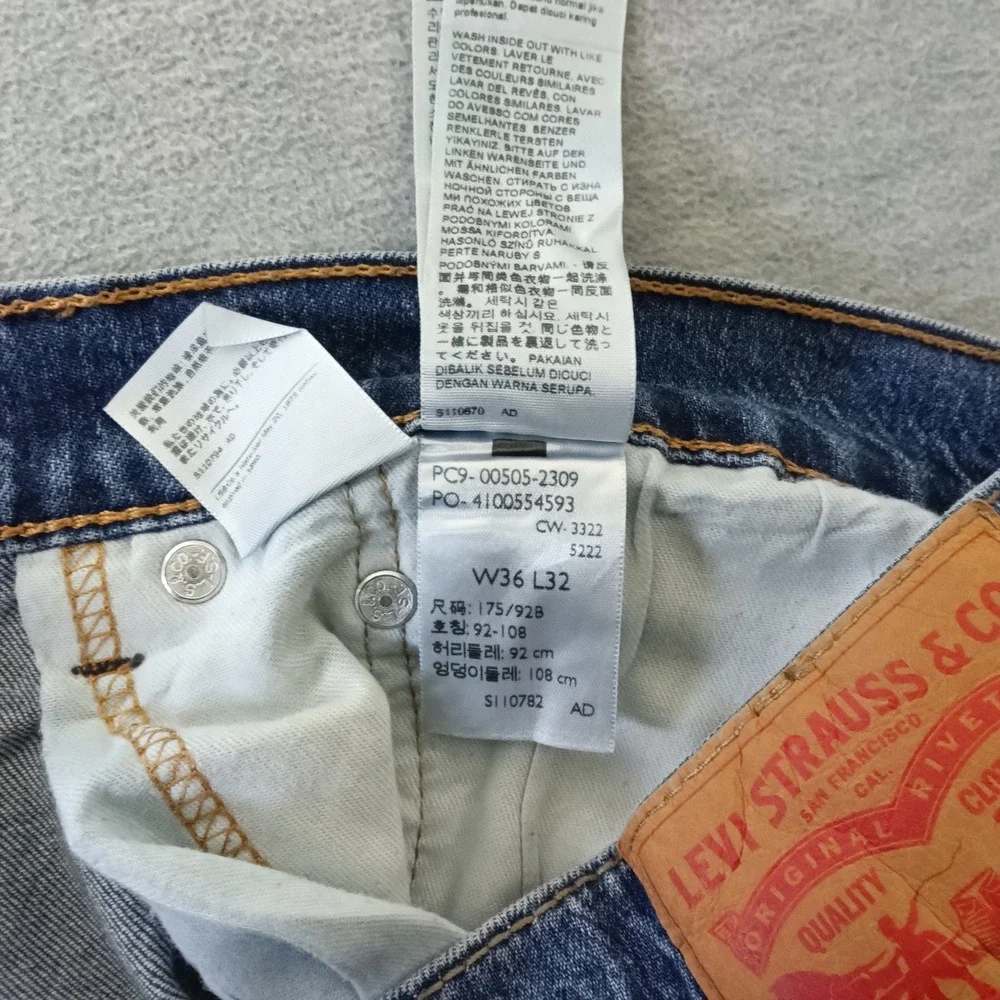 Levis 505 Regular Fit Mens Medium Wash Straight Leg Stretch Jeans W36 L32 Blue